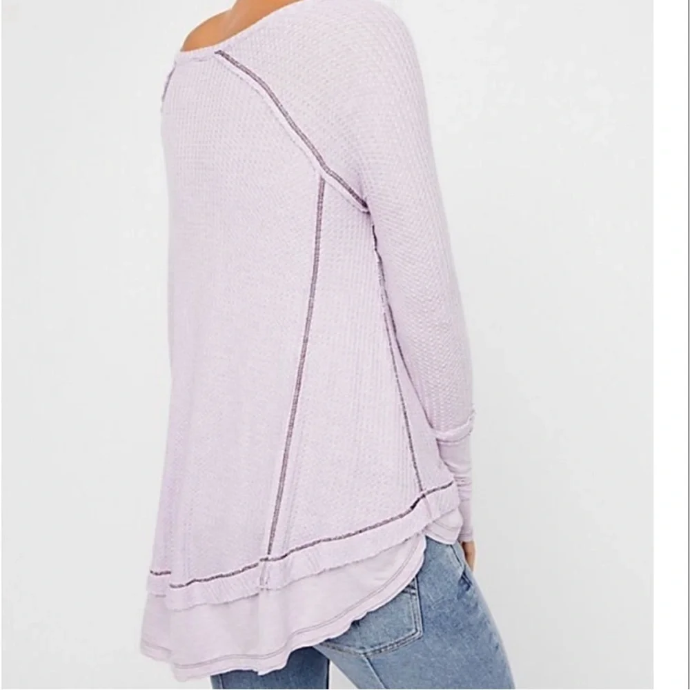 FREE PEOPLE LAGUNA THERMAL WAFFLE & JERSEY TOP WITH THUMBHOLES OVERSIZED